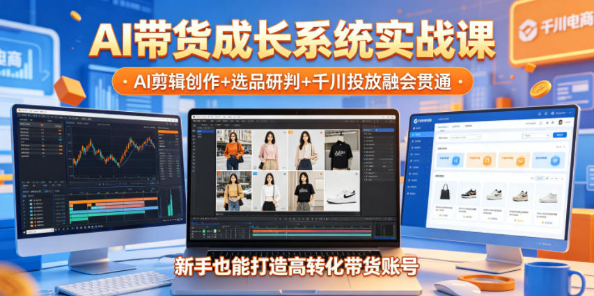 AI带货成长系统实战课，AI剪辑创作+选品研判+千川投放融会贯通，新手也能打造高转化带货账号(更新2026年)-鑫梵淘