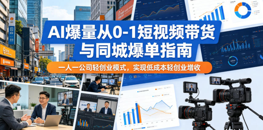 AI爆量从0-1短视频带货与同城爆单指南，一人一公司轻创业模式，实现低成本轻创业增收-鑫梵淘