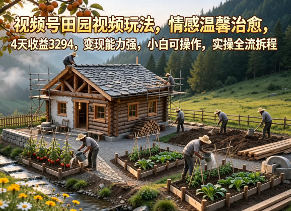 视频号田园视频玩法，情感温馨治愈，4天收益3294，变现能力强，小白可操作，实操全流程拆解-鑫梵淘
