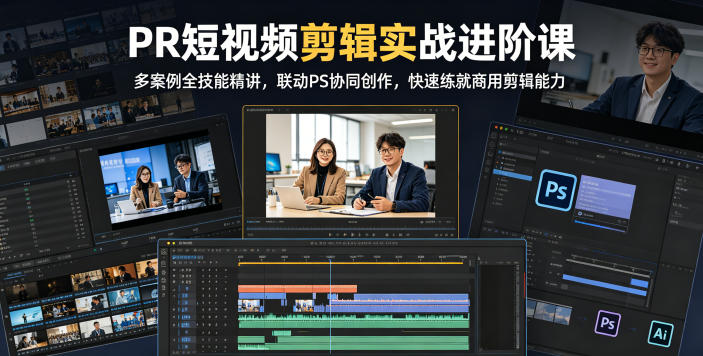 PR短视频剪辑实战进阶课，多案例全技能精讲，联动PS协同创作，快速练就商用剪辑能力-鑫梵淘