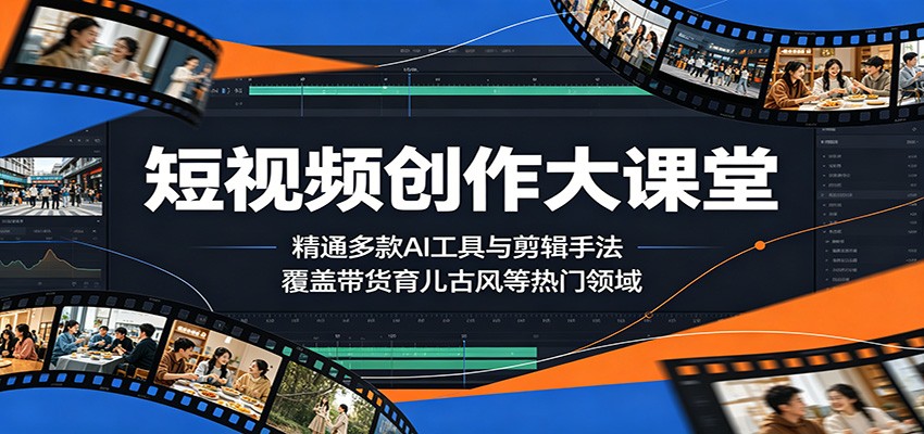 短视频创作大课堂：精通多款AI工具与剪辑手法，覆盖带货、育儿、古风等热门领域-鑫梵淘