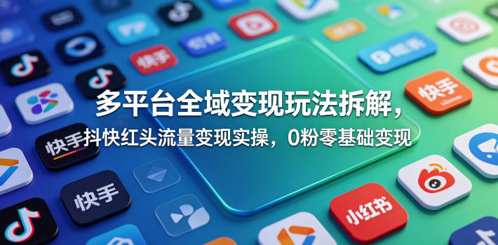 多平台全域变现玩法拆解，抖快红头流量变现实操，0粉零基础变现-鑫梵淘