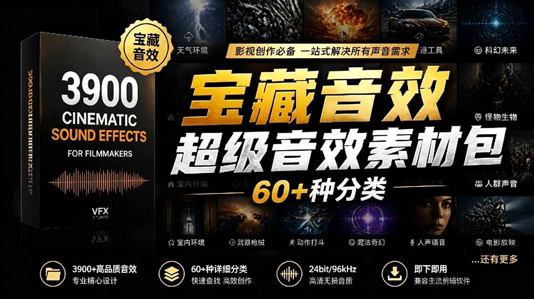 宝藏音效合集包！60+多种音效分类，共计3900个，分类清晰，全中文分类，高品质剪辑音效素材包-鑫梵淘