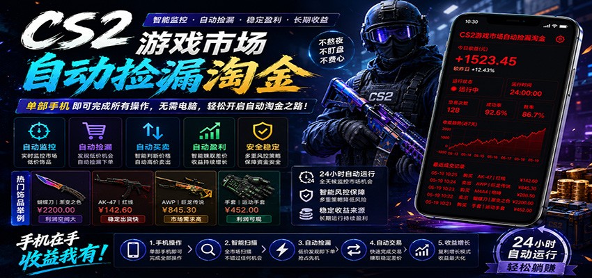 CSGO挂机捡漏项目通过利用游戏饰品交易机制，结合薄凉软件辅助捡漏，实现盈利-鑫梵淘