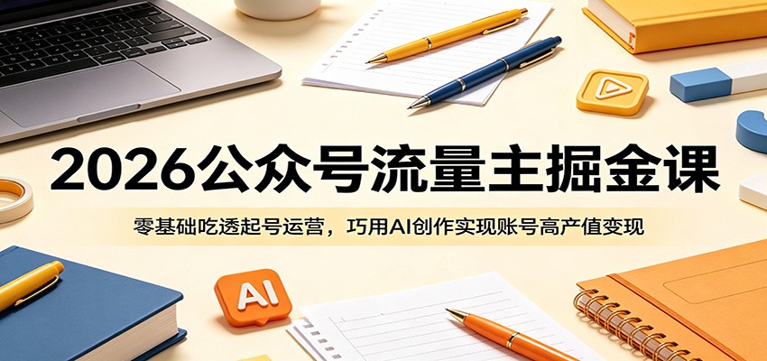 2026公众号流量主掘金课：零基础吃透起号运营，巧用AI创作实现账号高产值变现-鑫梵淘