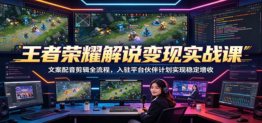 王者荣耀解说变现实战课：文案配音剪辑全流程，入驻平台伙伴计划实现稳定增收-鑫梵淘