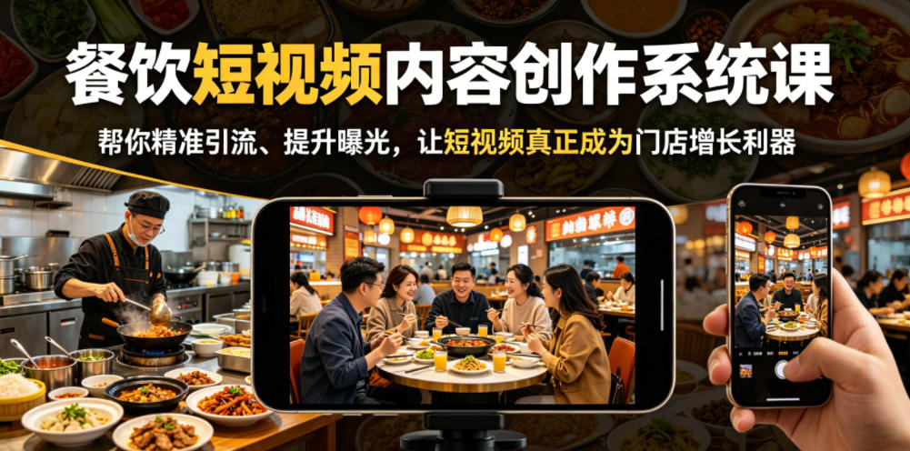 餐饮短视频内容创作系统课，帮你精准引流、提升曝光，让短视频真正成为门店增长利器-鑫梵淘