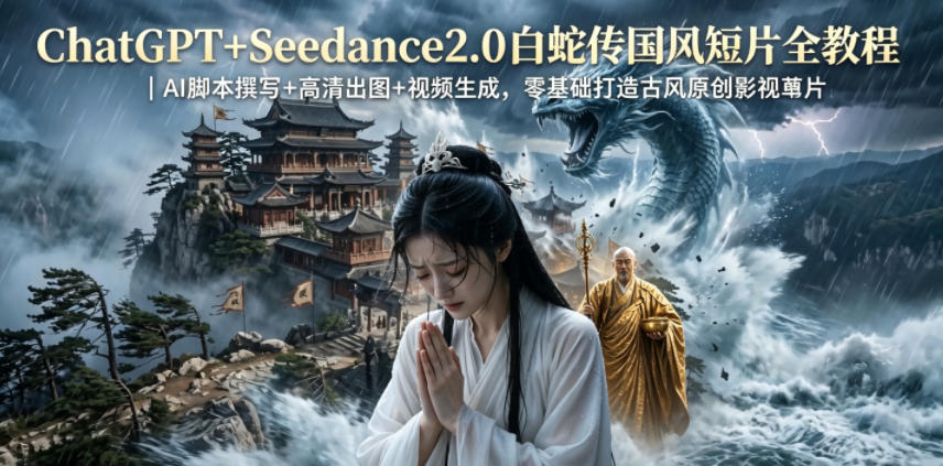 ChatGPT+Seedance2.0白蛇传国风短片全教程｜AI脚本撰写+高清出图+视频生成，零基础打造古风原创影视短片-鑫梵淘
