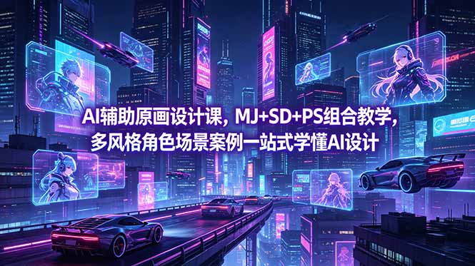 AI辅助原画设计课，MJ+SD+PS组合教学，多风格角色场景案例一站式学懂AI设计-鑫梵淘