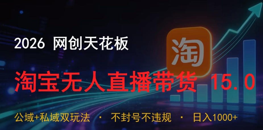 2026网创天花板，淘宝无人直播带货15.0，公域+私域双玩法，日入1k+，不违规不封号【揭秘】-鑫梵淘