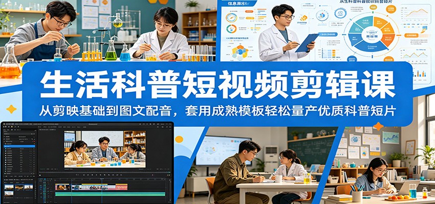 生活科普短视频剪辑课：从剪映基础到图文配音，套用成熟模板轻松量产优质科普短片-鑫梵淘