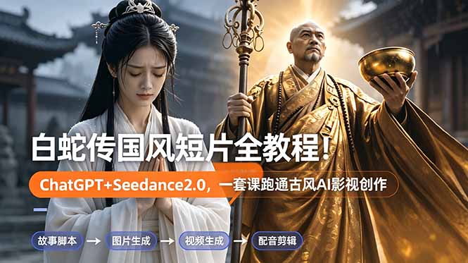 白蛇传-国风短片全教程！ChatGPT+Seedance2.0，一套课跑通古风AI影视创作-鑫梵淘
