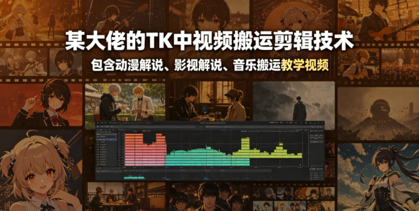 某大佬的TK中视频搬运剪辑技术，包含动漫解说、影视解说、音乐搬运教学视频-鑫梵淘