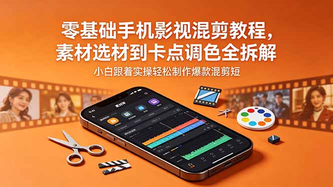 零基础手机影视混剪教程，素材选材到卡点调色全拆解，小白跟着实操轻松制作爆款混剪短片-鑫梵淘