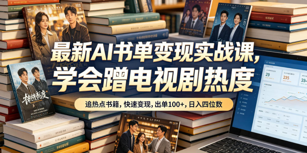 最新AI书单变现实战课，学会蹭电视剧热度，追热点书籍，快速变现，出单100+，日入四位数-鑫梵淘