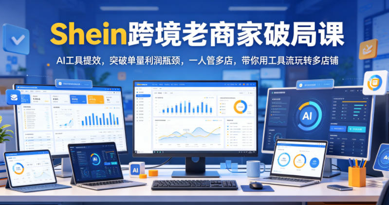 Shein跨境老商家破局课，AI工具提效，突破单量利润瓶颈，一人管多店，带你用工具流玩转多店铺-鑫梵淘