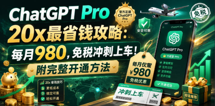 ChatGPT Pro 20x最省钱攻略：每月980，免税冲刺上车！附完整开通方法【文档】-鑫梵淘