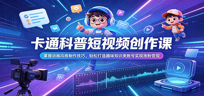卡通科普短视频创作课：掌握动画风格制作技巧，轻松打造趣味知识类账号实现涨粉变现-鑫梵淘