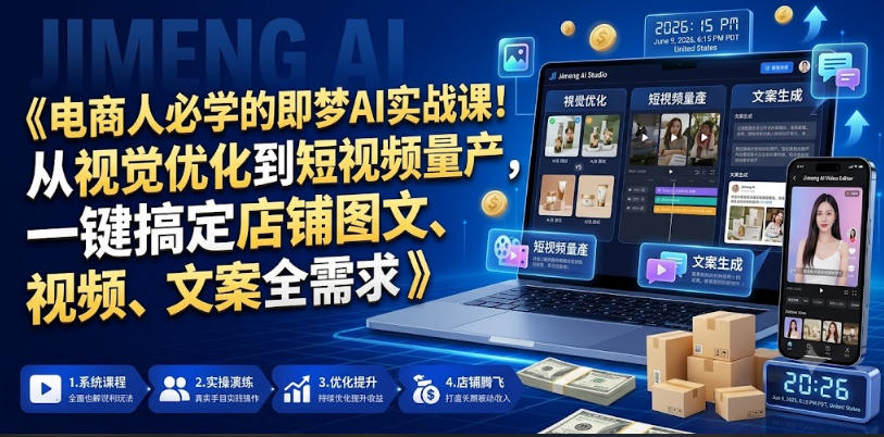 电商人必学的即梦AI实战课！从视觉优化到短视频量产，一键搞定店铺图文、视频、文案全需求-鑫梵淘