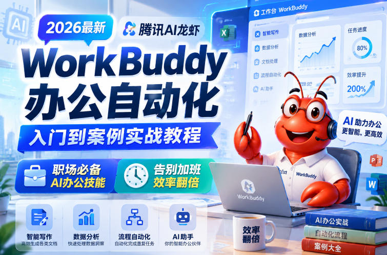 2026最新腾讯AI龙虾WorkBuddy办公自动化入门到案例实战教程，职场必备AI办公技能，告别加班，效率翻倍-鑫梵淘