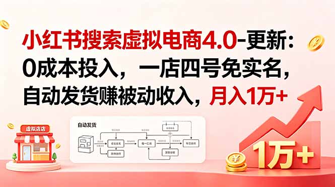 小红书搜索虚拟电商4.0-更新：0成本投入，一店四号免实名，自动发货赚被动收入，月入1万+-鑫梵淘