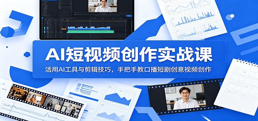 AI短视频创作实战课：活用AI工具与剪辑技巧，手把手教口播短剧创意视频创作-鑫梵淘