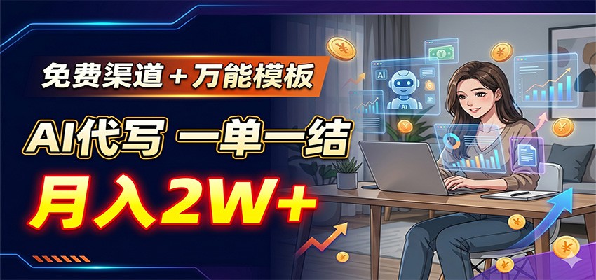 免费渠道+万能模板，AI代写一单一结，月入2W+-鑫梵淘