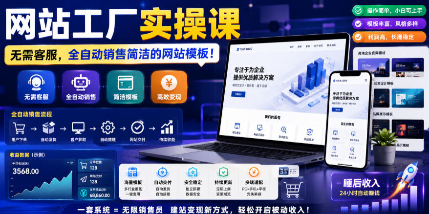 网站工厂实操课，无需客服，网站模板自动赚钱！【原创双语字幕】-鑫梵淘