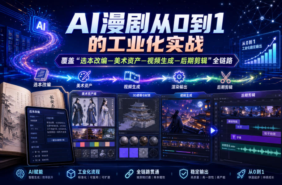 AI漫剧从0到1的工业化实战，覆盖“选本改编—美术资产—视频生成—后期剪辑”全链路(更新6月)-鑫梵淘