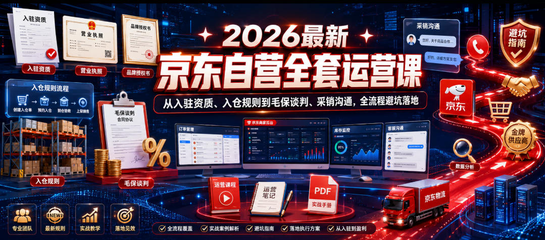 2026最新京东自营全套运营课，从入驻资质、入仓规则到毛保谈判、采销沟通，全流程避坑落地-鑫梵淘