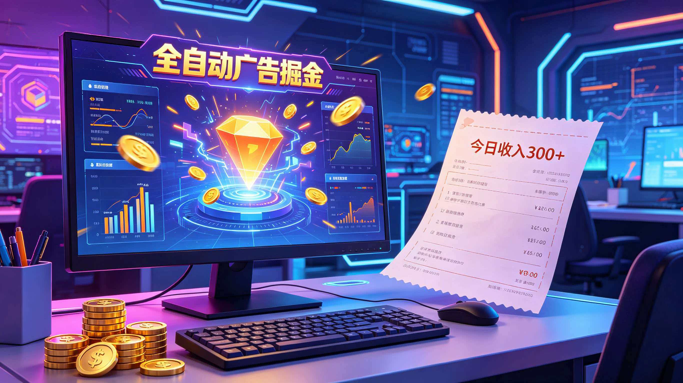 全自动广告掘金，日入300+。全程Ai自动化运行，解放双手，时间自由。收益稳定-鑫梵淘