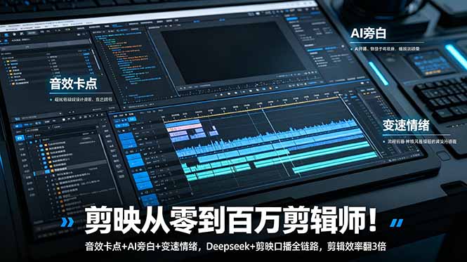 剪映从零到百万剪辑师！音效卡点+AI旁白+变速情绪，Deepseek+剪映口播全链路，剪辑效率翻3倍-鑫梵淘