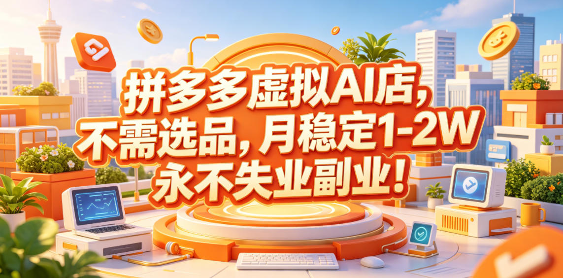 拼多多虚拟AI店，不需选品，月稳定1-2W，永不失业副业！【揭秘】-鑫梵淘