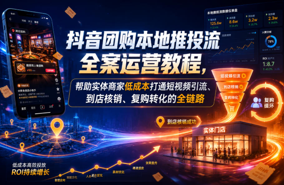 抖音团购本地推投流全案运营教程，帮助实体商家低成本打通短视频引流、到店核销、复购转化的全链路-鑫梵淘