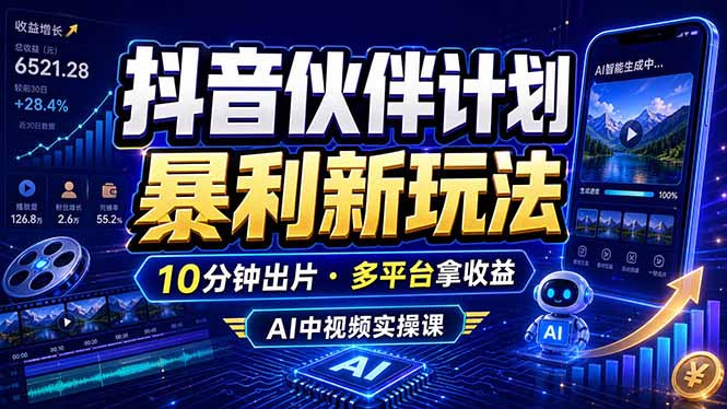 抖音伙伴计划最新玩法，无需配音剪辑，10分钟出一条原创视频，轻松日入三位数-鑫梵淘