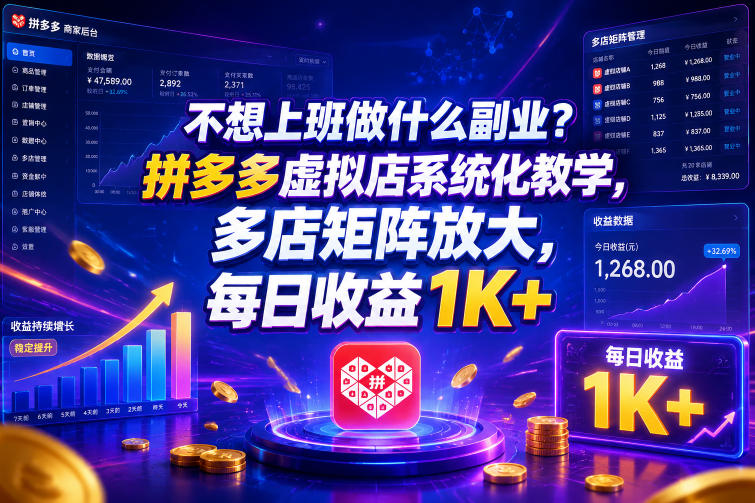 不想上班做什么副业？拼多多虚拟店系统化教学，多店矩阵放大，每日收益1K+【揭秘】-鑫梵淘