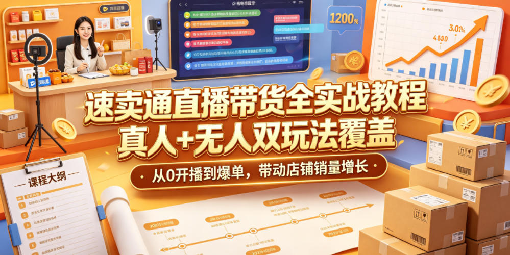 速卖通直播带货全实战教程，真人+无人双玩法覆盖，从0开播到爆单，带动店铺销量增长-鑫梵淘