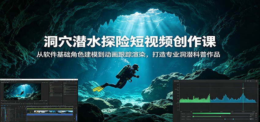 洞穴潜水探险短视频创作课：从软件基础角色建模到动画跟踪渲染，打造专业洞潜科普作品-鑫梵淘