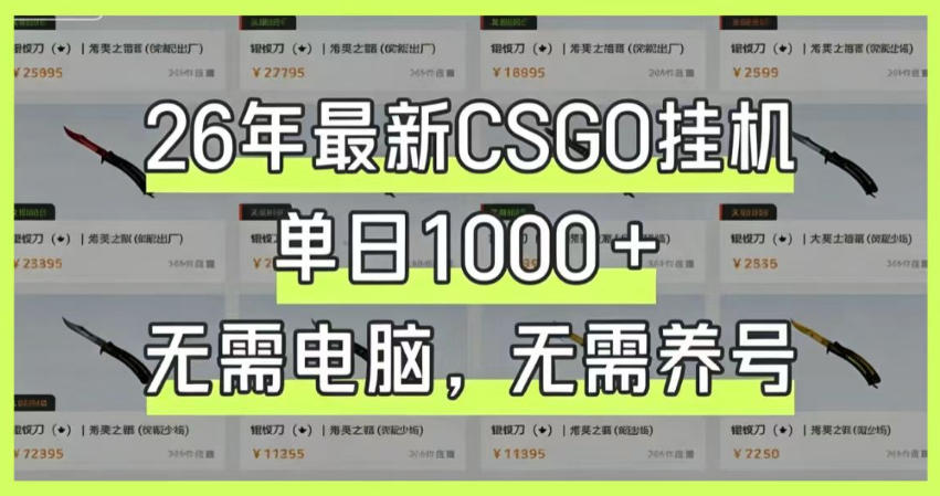 26年最新CSGO挂G系统，单日1000+，无需电脑，无需养号，0基础可上手【揭秘】-鑫梵淘