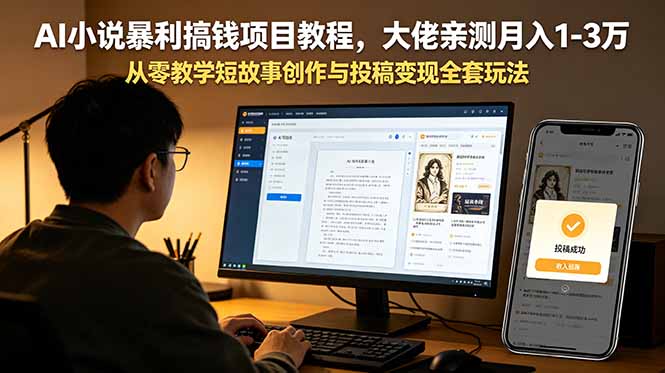 AI小说暴利搞钱项目教程，大佬亲测月入1-3万，从零教学短故事创作与投稿变现全套玩法-鑫梵淘