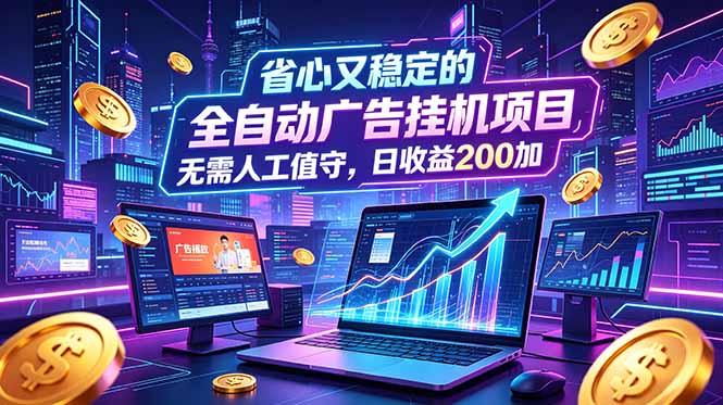 全自动广告挂机项目，全程无需人工值守。稳定创收每日收益200+-鑫梵淘