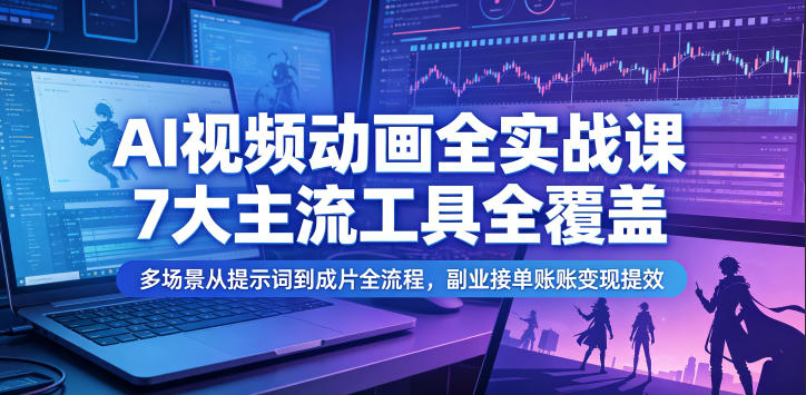 AI视频动画全实战课，7大主流工具全覆盖，多场景从提示词到成片全流程，副业接单账号变现提效-鑫梵淘