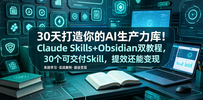30天打造你的AI生产力库！Claude Skills+Obsidian 双教程，30 个可交付 Skill，提效还能变现-鑫梵淘