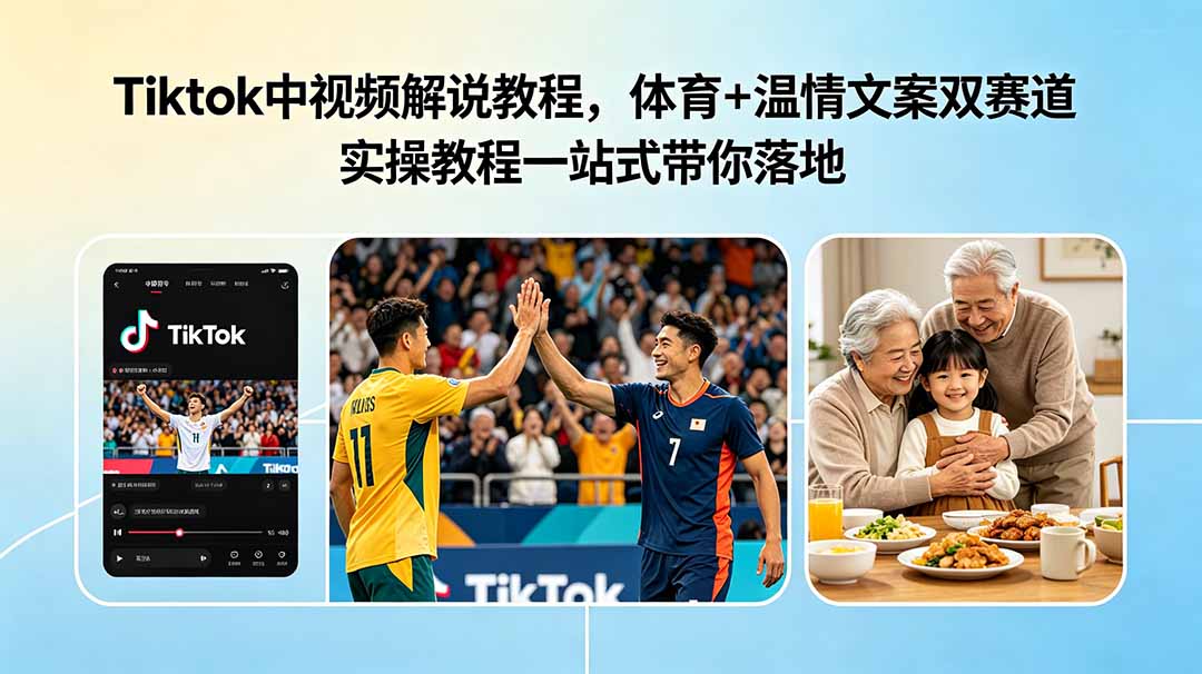Tiktok中视频解说教程，体育+温情文案双赛道实操教程一站式带你落地-鑫梵淘