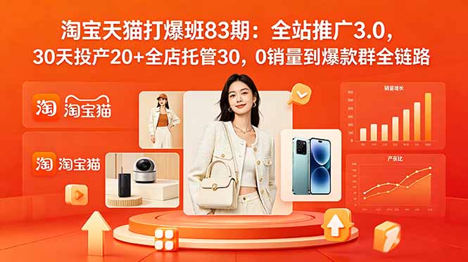 2026淘宝天猫打爆班83期：全站推广3.0，30天投产20+全店托管30，0销量到爆款群全链路-鑫梵淘