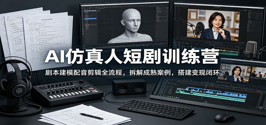 AI仿真人短剧训练营：剧本建模配音剪辑全流程，拆解成熟案例，搭建变现闭环-鑫梵淘