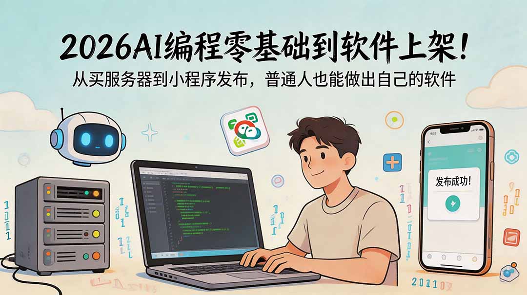 2026AI编程零基础到软件上架！从买服务器到小程序发布，普通人也能做出自己的软件-鑫梵淘