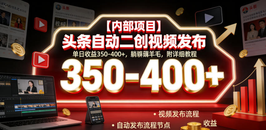 【内部项目】头条自动二创视频发布，单日收益350-400+，躺賺薅羊毛，附详细教程【揭秘】-鑫梵淘