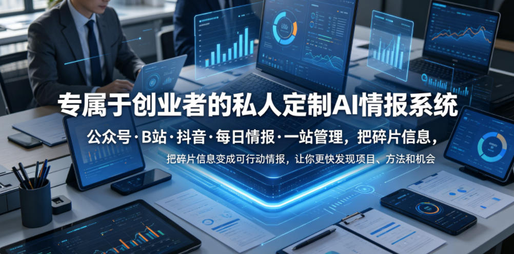 专属于创业者的私人定制AI情报系统，公众号·B站·抖音·每日情报·一站管理，把碎片信息变成可行动情报，让你更快发现项目、方法和机会-鑫梵淘