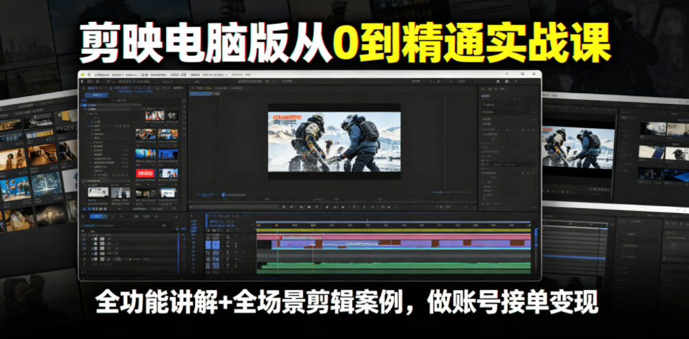 剪映电脑版从0到精通实战课，全功能讲解+全场景剪辑案例，做账号接单变现-鑫梵淘